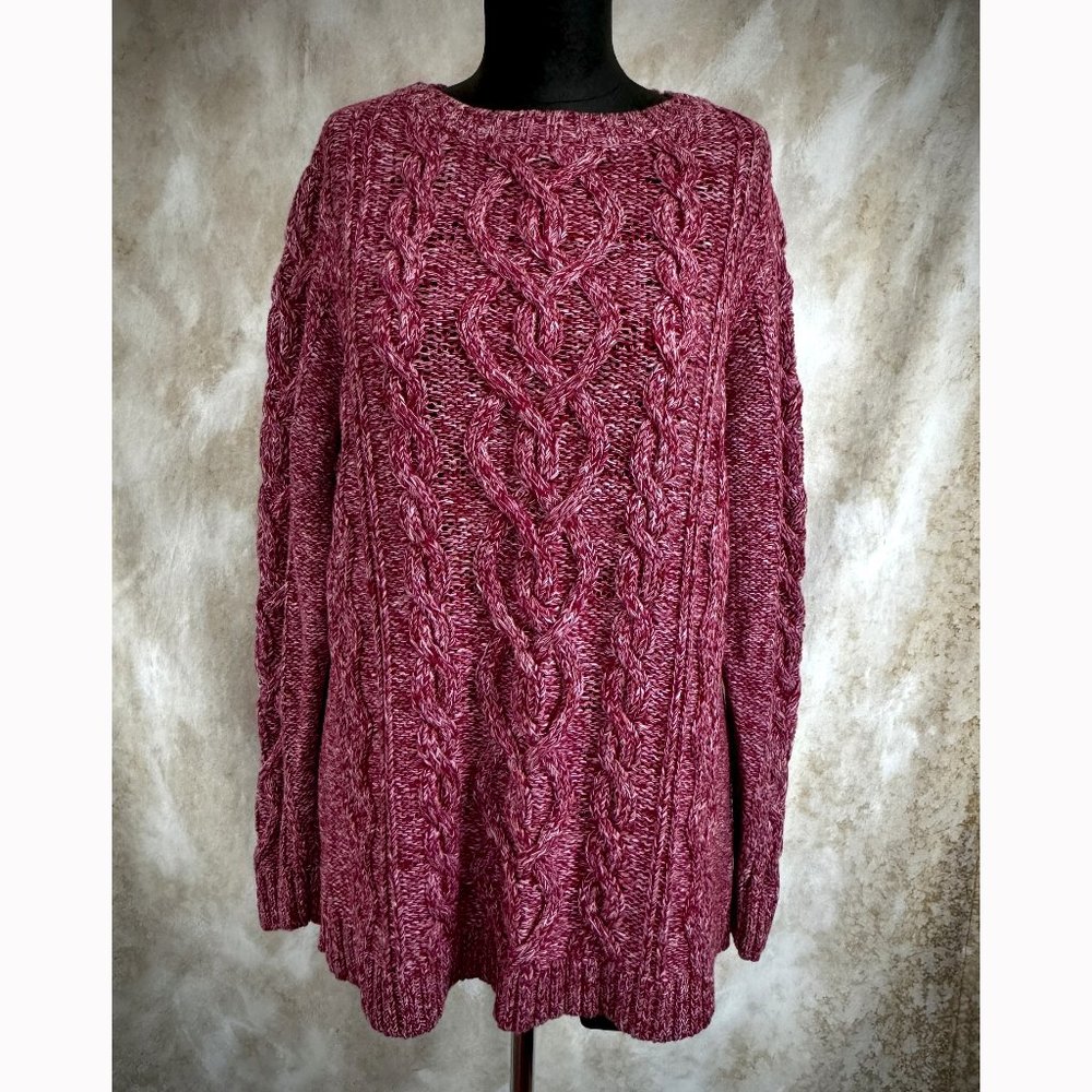 J. Jill Long Red and White Cable Knit Sweater XL